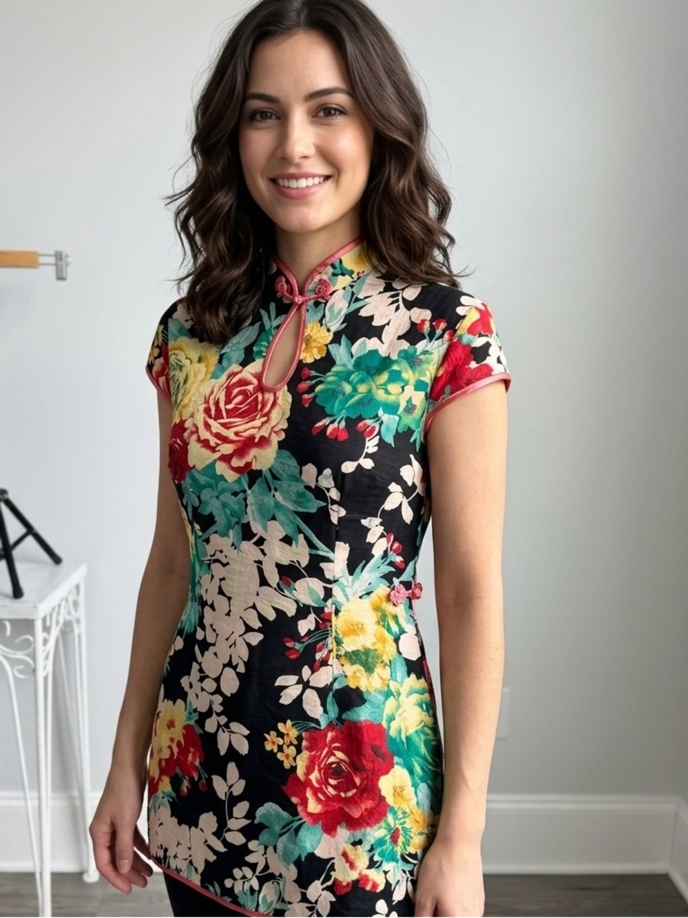 Y2K ‏Shanghai Floral Blouse Top Size CL fits M vintage Asian